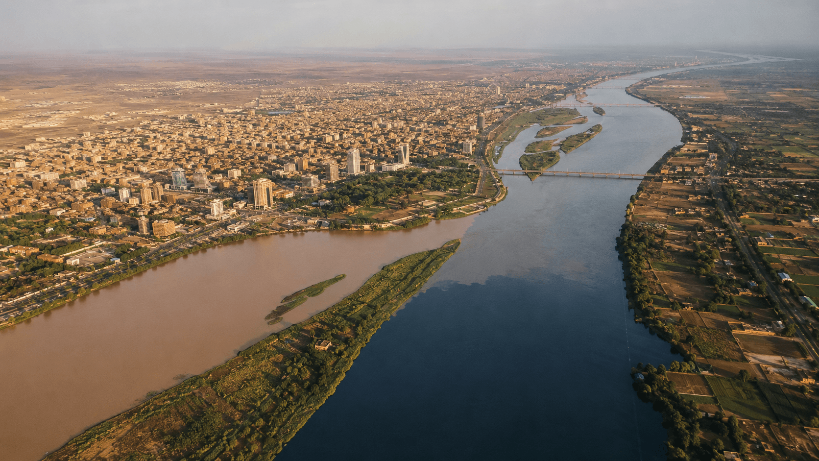 The confluence of the Blue and White Nile at Khartoum, seen from above